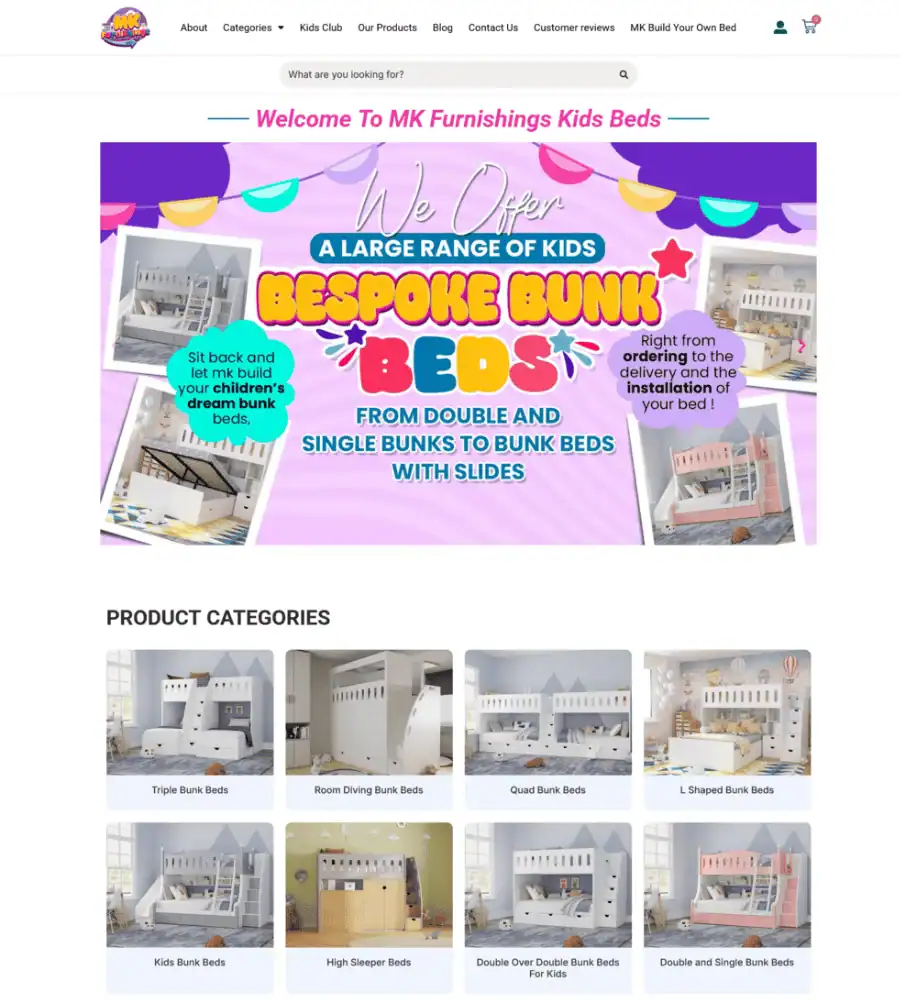 MK Furnishings - Kids Bed WooCommerce Store Redesign