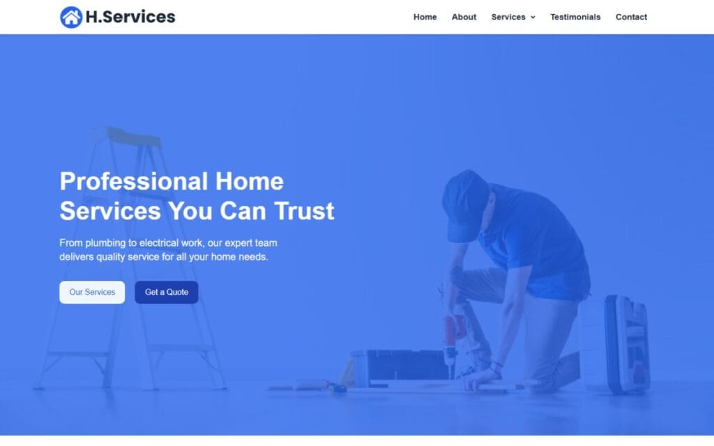 Homepage of the Home Services website template