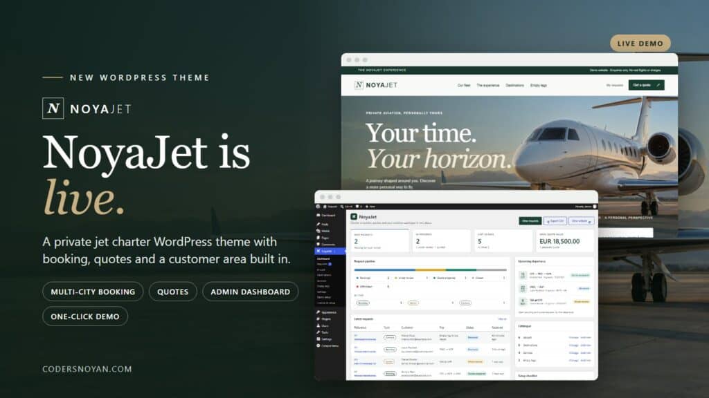 NoyaJet: A Private Jet Charter WordPress Theme With Live Pricing and Online Payments