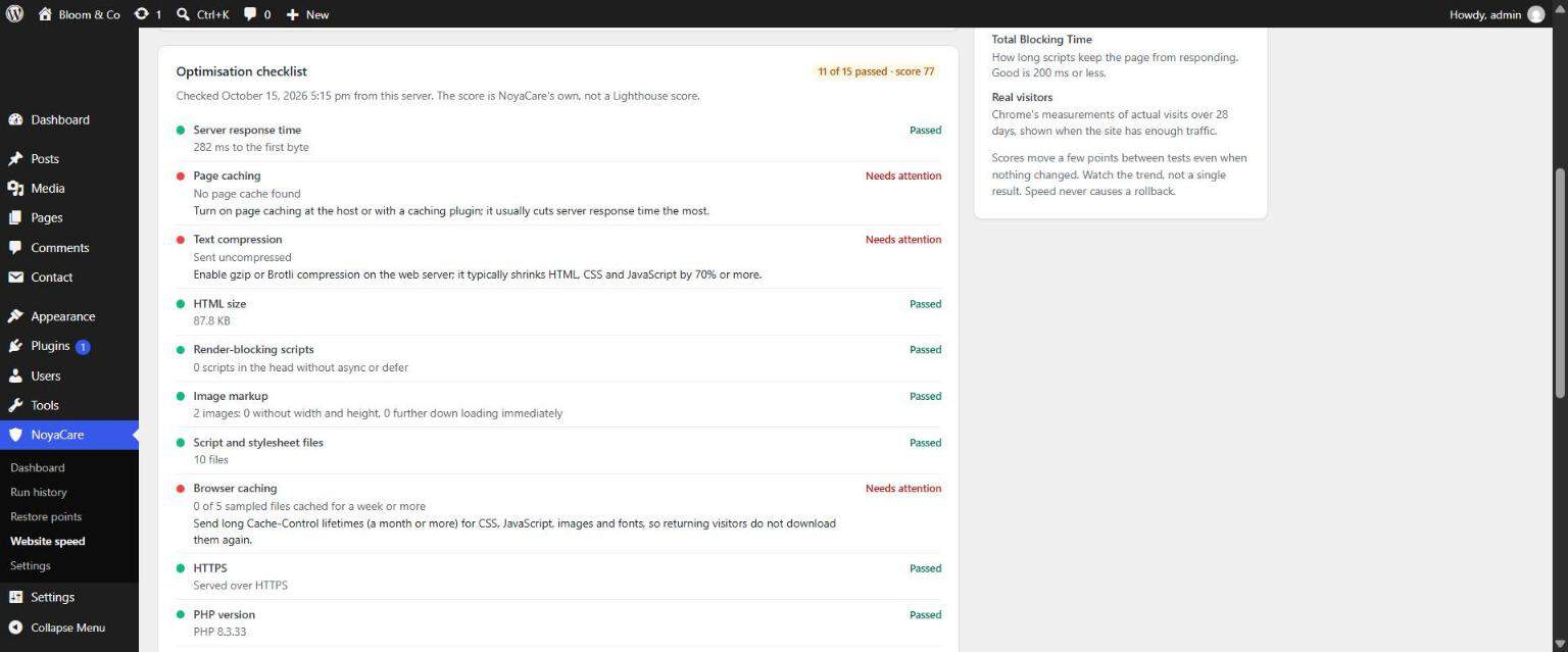 NoyaCare website speed checklist