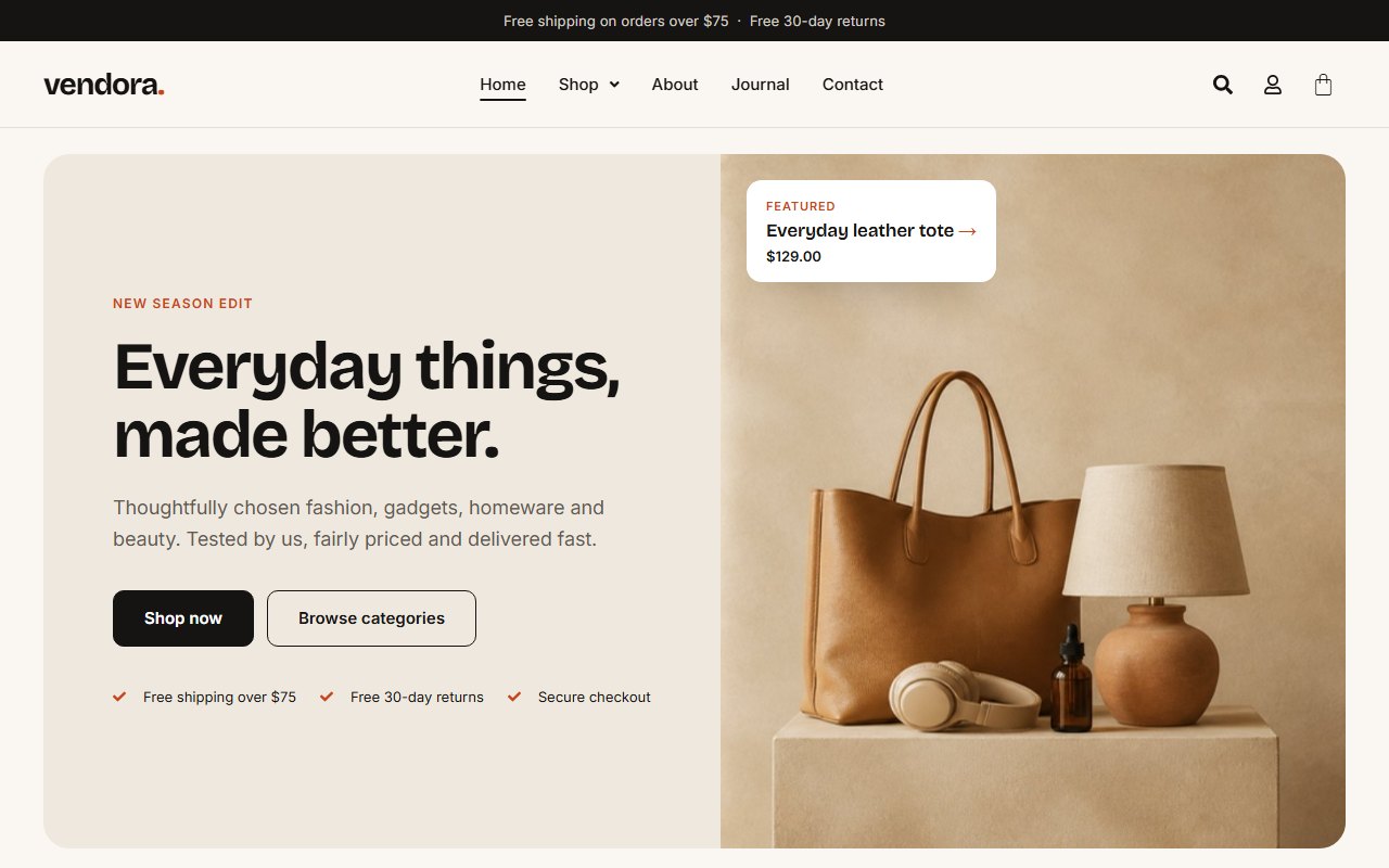 Vendora multipurpose WooCommerce Elementor template home page